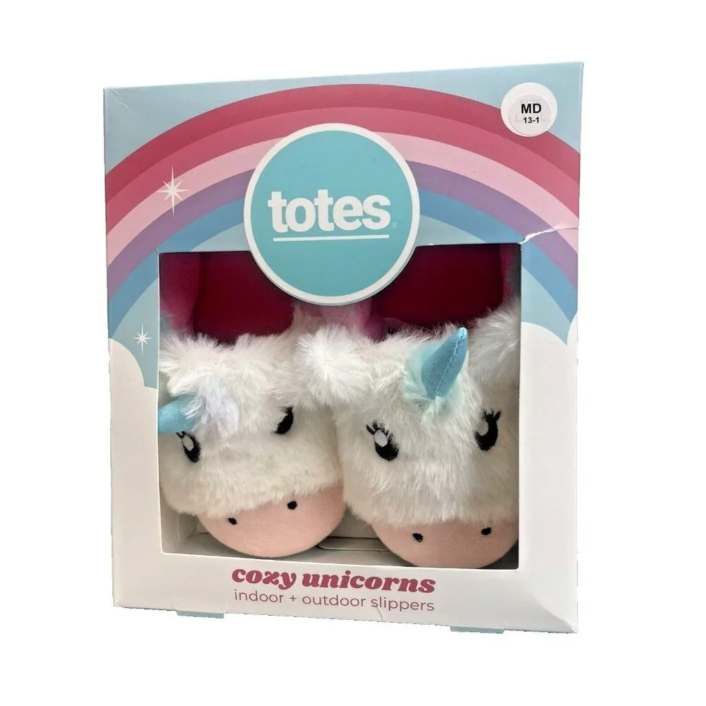 NEW Totes Kids Unicorn Slippers Size Medium 13-1 Toddlers Plush Upper & Lining